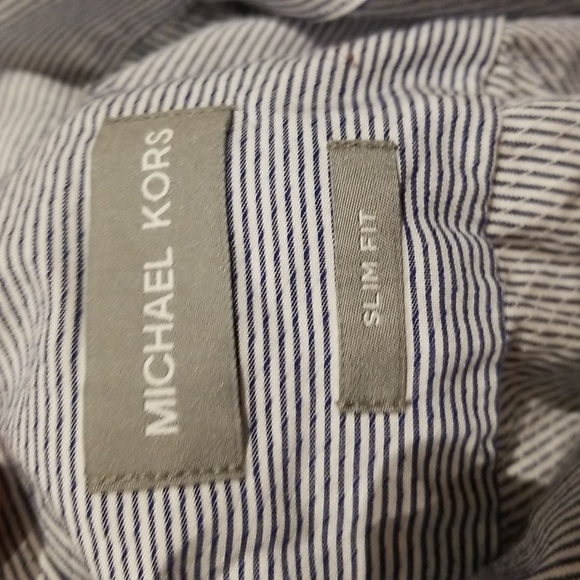 Michael Kors navy w/white pinstripe button down like new shirt sz15.5 34/35 Sz M - Picture 4 of 6